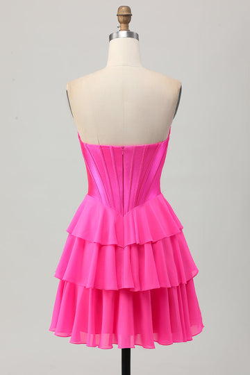 Fuchsia Corset Tiered A Line Strapless Homecoming Dress